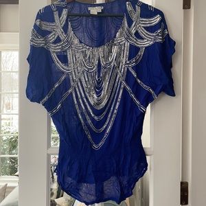 Alberto Makali Royal Blue Beaded Blouse